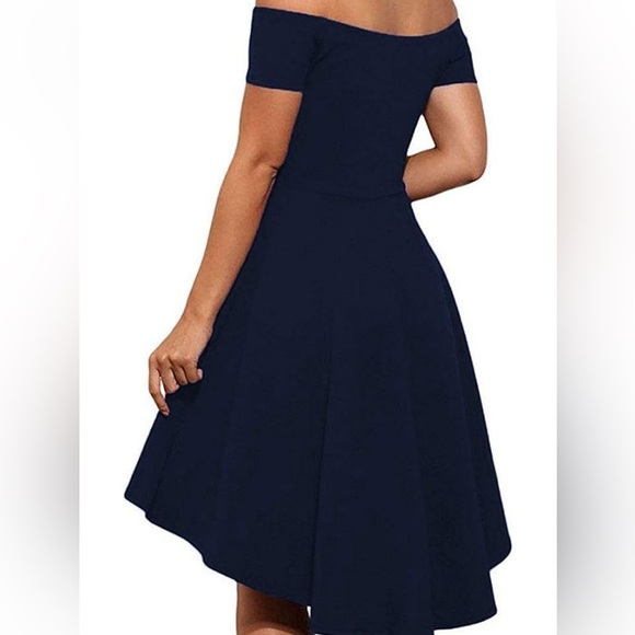 Sarin Mathews Off Shoulder Navy Cocktail Dress M | High Low Skater Style - Picture 2 of 5